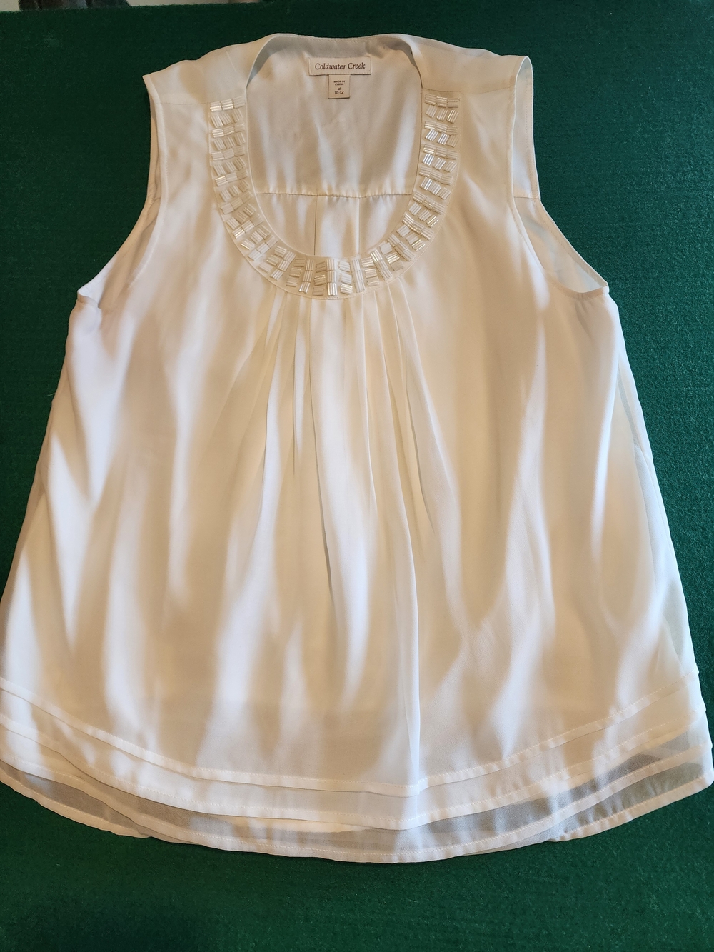 Coldwater Creek Women's White Sleeveless Beaded Neck Blouse